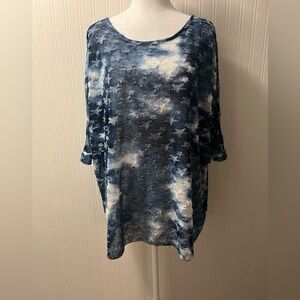 Soft Surroundings Oversized Navy and White Blouse with ⭐️ stars